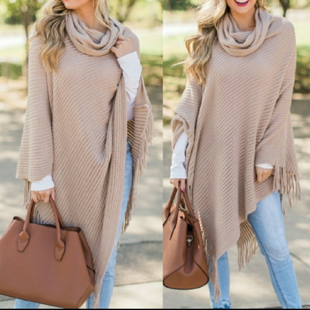 LAST ONE☀️COWL NECK SOFT PONCHO - Picture 2 of 2